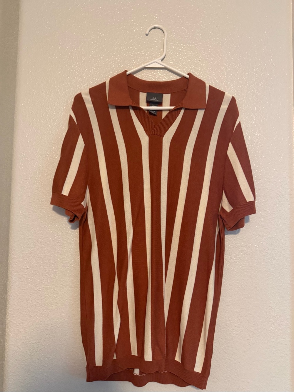 Men's Collared Short-Sleeve Stripe Polo Shirt - Rust & Cream